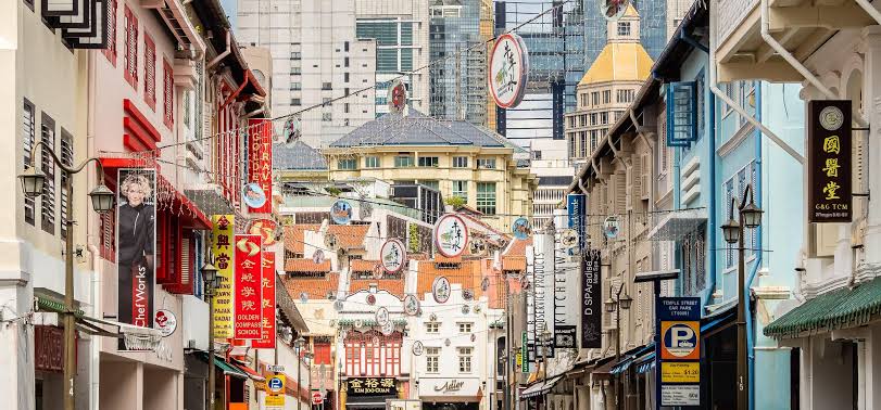 Singapore Chinatown with red lanterns